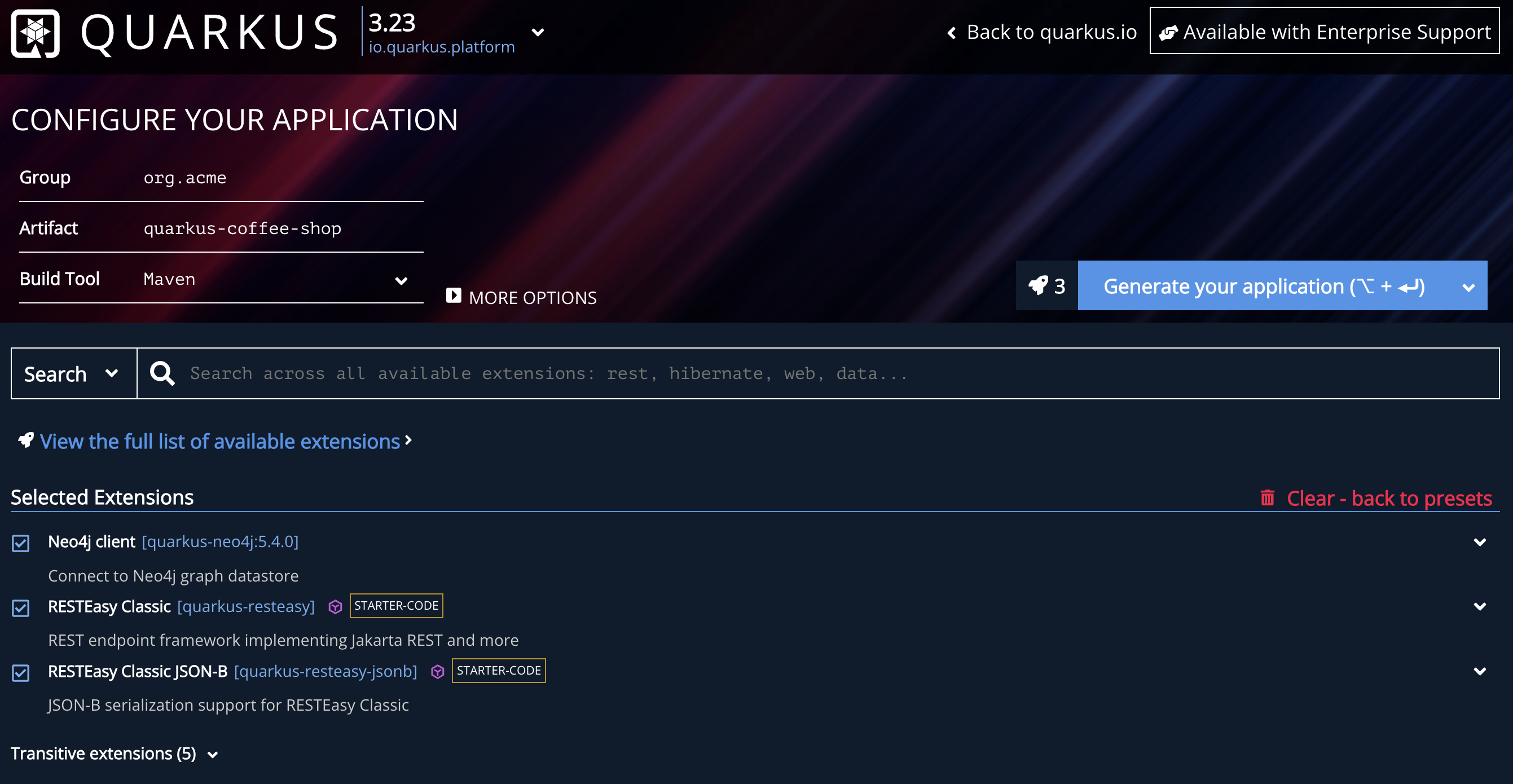 Quarkus online code generator